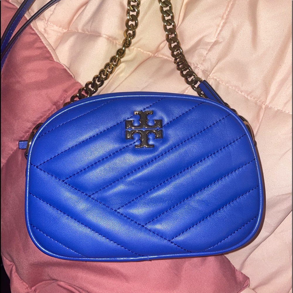 Tory burch Royal blue Chevron crossbody leather bag